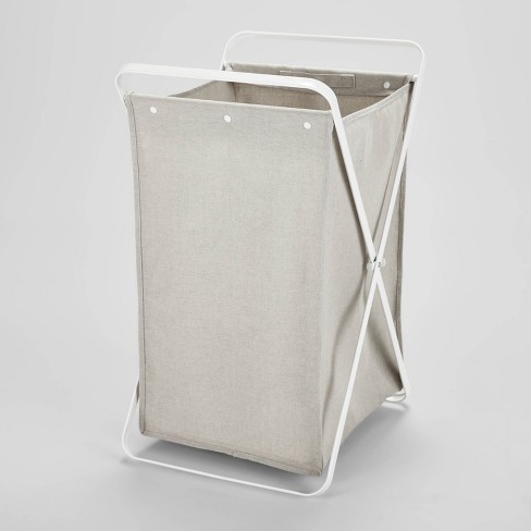 1pc Beige Foldable Iron Frame Laundry Basket, Multi-purpose