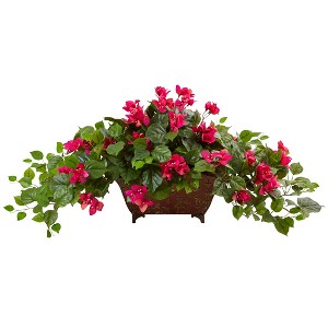 Nearly Natural Bougainvillea in Metal Planter, Beauty - 1 of 4