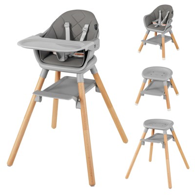 Image of Babyjoy 6-in-1 Convertible Wooden Baby Highchair Infant Feeding Chair with Removable Tray Grey