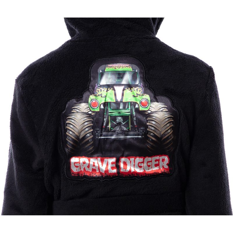 Monster Jam Toy Trucks Boys' Graphic Fleece Plush Hooded Robe Bathrobe Black, 4 of 7