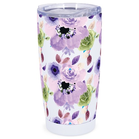 Elanze Designs 20 oz Stainless Steel On the Go Insulated Travel Tumbler With Push Top Lid, Purple Floral Print White - image 1 of 4