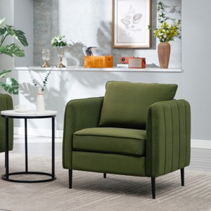 Mid-Century Velvet Accent Chair with Pillow and Metal Legs,Modern Comfy Armchair for Living Room or Home Office-Cuddlewood - 1 of 4