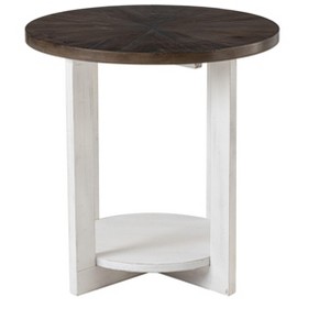JIONJOY Farmhouse Round Coffee Table with Storage Shelf - Rustic Brown Distressed Wood Top & Fir Wood Legs for Living Room - 1 of 4