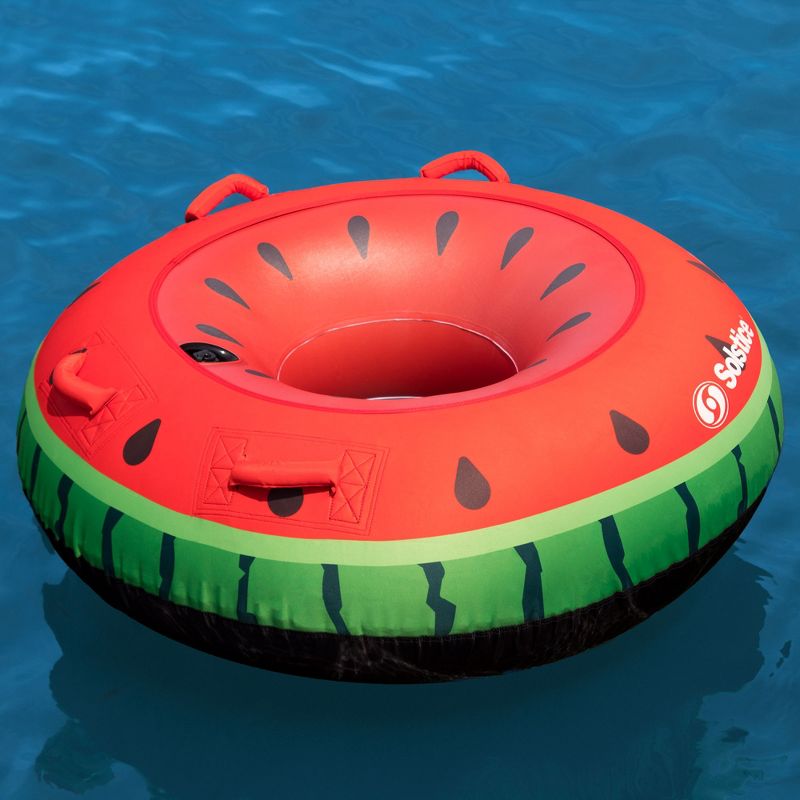 Swimline 48" Round Watermelon Themed Inflatable 1-Person Swimming Pool Tube - Red/Green, 2 of 6