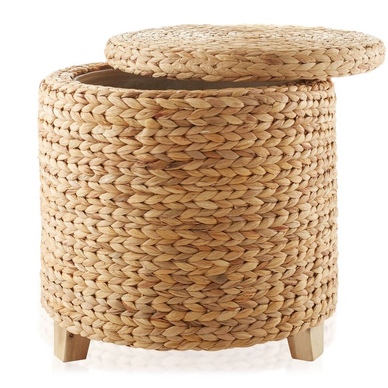 Casafield 17" Round Storage Ottoman with Lid, Handwoven Footrest for Living Room, Bedroom, Bathroom, Home Office, 4 of 8