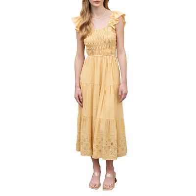 August Sky Women's Eyelet Ruched Tiered Midi Dress