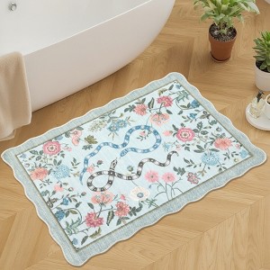 Scalloped Rug for Bedroom Non-Slip Floral Floor Mats - 1 of 4