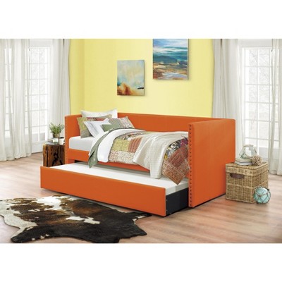 NicBex Twin Size Daybed with Trundle, Fabric Upholstered Day Bed with Nailhead Trim Design, No Box Spring Needed