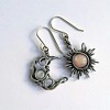 Boho Opal Sun and Moon Drop Dangle Earrings Moonstone Natural Stone Hook Bohemian for Women Asymmetrical Antiqued Silver Celestial Jewelry-Opal Red - 2 of 4