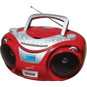 SuperSonic SC-739BT Bluetooth Portable MP3/CD Player with USB/Aux Inputs Cassette Recorder amp AM/FM Radio Boomboxes (Red) - 1 of 1