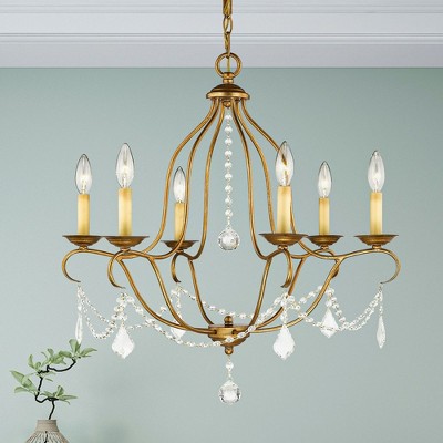 Antique Gold Leaf 6-Light Brass Chandelier with Candelabra Base