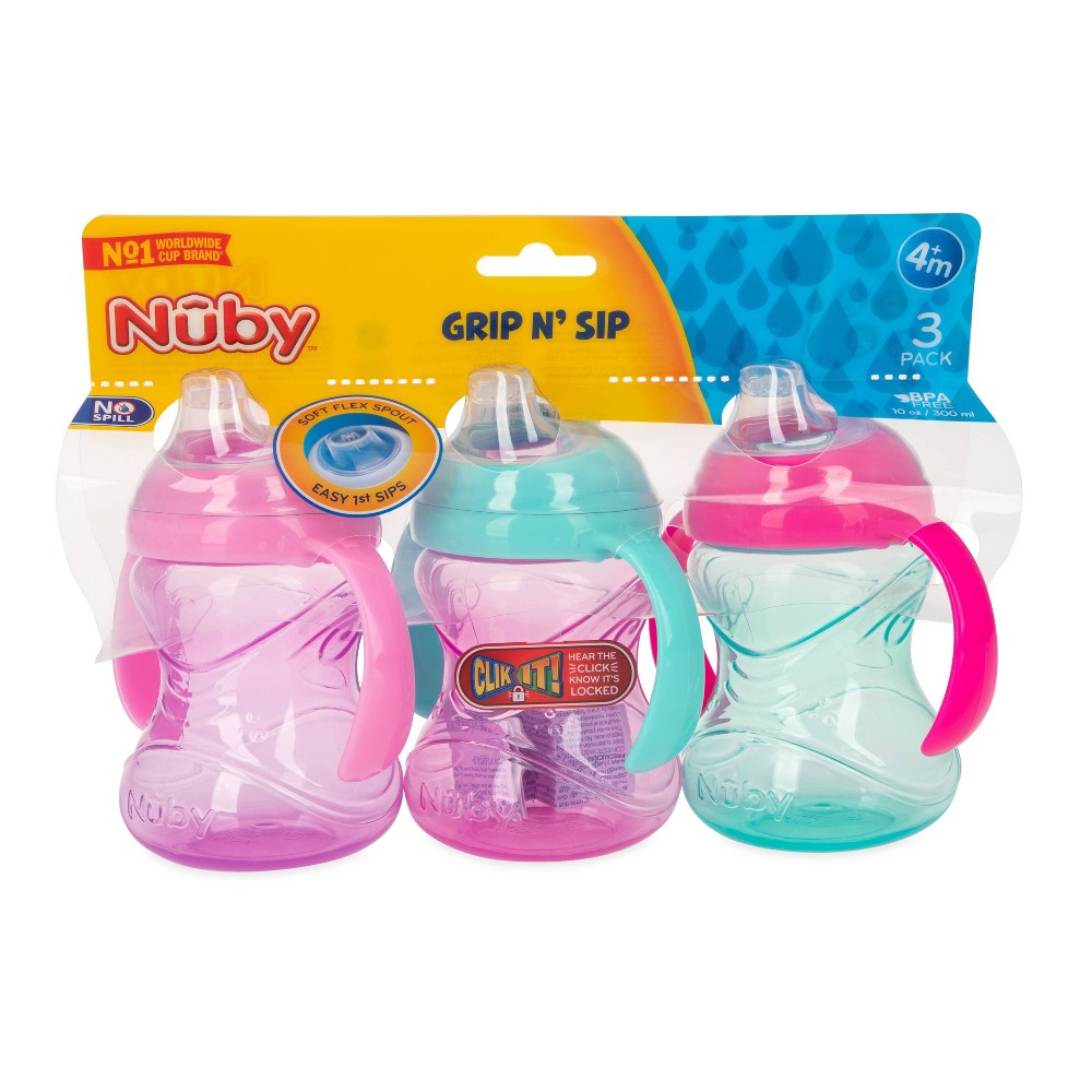 Photos - Baby Bottle / Sippy Cup Nuby 3pk Clik-It Handle Cup - Purple/Pink/Aqua - 8oz 