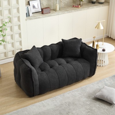Airsurfer Compact Charcoal Black Sofa Plush Tufted Modern Sofa Home Accent for Cozy Living Room Setup