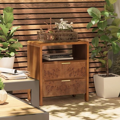 JIONJOY Burl Wood Nightstand with Built-in Charging Station with 2 Drawers & USB/Type-C Ports-Natural