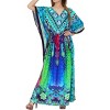 LA LEELA Women's Maxi Plus Size Long Slit Caftan Dresses One Size Sky Animal - 2 of 4