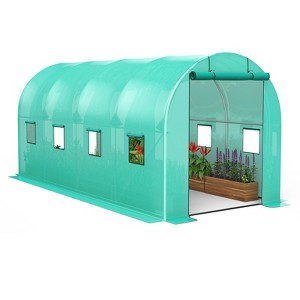 Orieon 7x15ft Walk-in Greenhouse, Steel Frame, 2 Doors & 8 Windows, for Year-Round Plant Protection. - 1 of 4