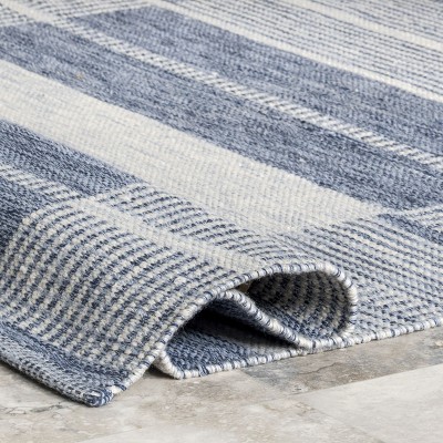 Blue and White Striped Synthetic Indoor/Outdoor Rug, 5' x 8'