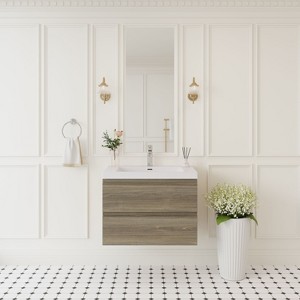 TUYOHW Floating Bathroom Vanity with Sink, Modern Wall-Mounted Bathroom Storage Vanity Cabinet with Resin Top Basin and Soft Close Drawers - 1 of 4