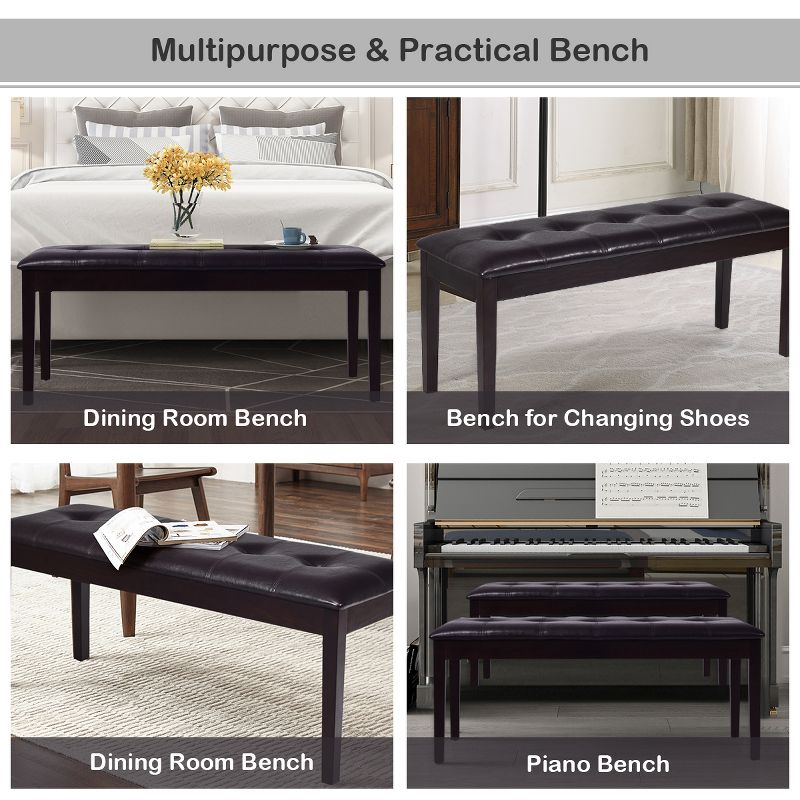 Upholstered PU Dining Room Bench Solid Wood Button Tufted Dining Room Bench, 5 of 11