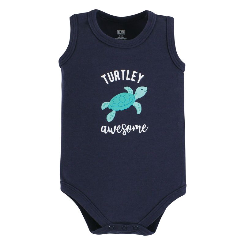 Hudson Baby Infant Boy Cotton Sleeveless Bodysuits, Sea Turtle, 3 of 8