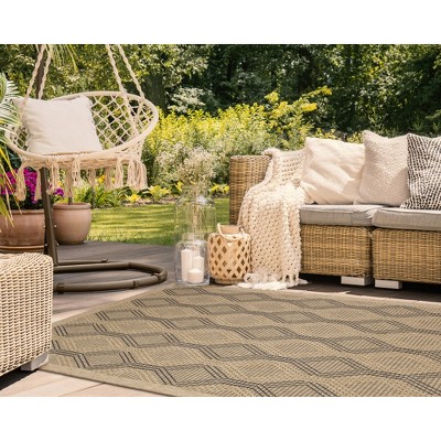 Natural Geometric Flat Woven Indoor/Outdoor Rug