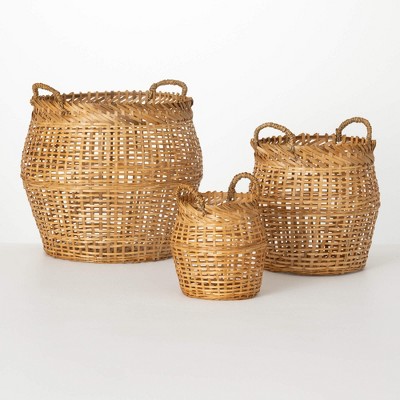 Sullivans 15", 12.75" & 9.25" Open Weave Bamboo Basket Set of 3, Brown