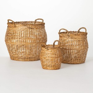 Sullivans 15", 12.75" & 9.25" Open Weave Bamboo Basket Set of 3, Brown - 1 of 4