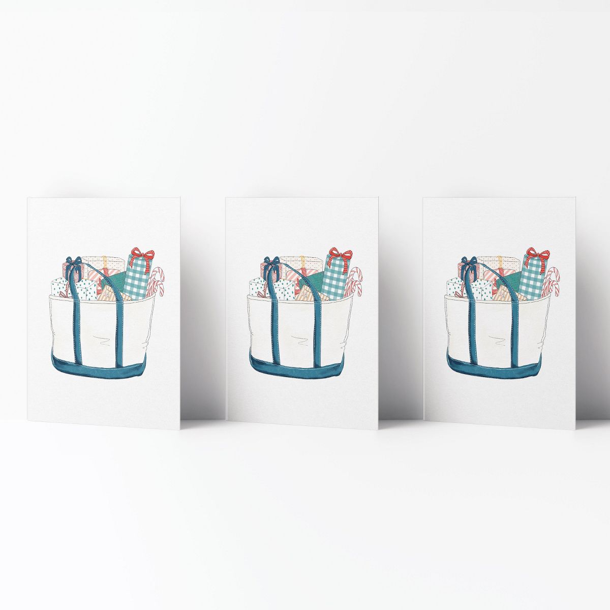 Winter/Holiday Greeting Card Pack Sets (3 ct) Tote with Presents by Ramus & Co