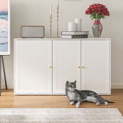 Famapy White Cat Cabinet Composite Storage Space Magnetic Cabinet Door Shutter Patterns