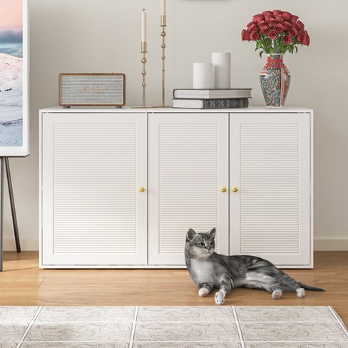 Famapy White Cat Cabinet Composite Storage Space Magnetic Cabinet Door Shutter Patterns - image 1 of 4