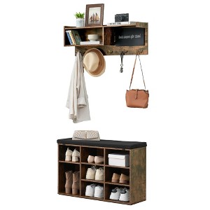 31.5" Small Shoe Bench, Entryway Bench With Shoe Storage, Hall Tree Shoe Bench Industrial 6 in 1 Coat/Shoe Rack, for Entryway, Hallway, Living Room - 1 of 4
