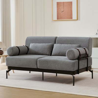 JUJABU 59" Modern Loveseat Sofa with USB Charging Ports and Unique Cylindrical Armrests for Living Room