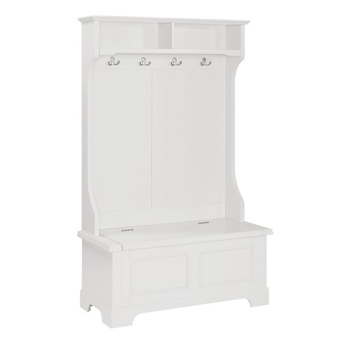 Campbell Hall Tree White - Crosley: Foyer Seating, Coat Hooks, Storage ...