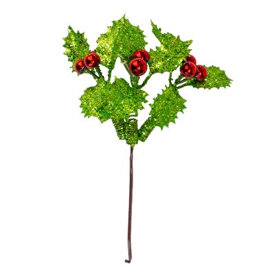 Darice 10.5" Green and Red Holly Berry With Glitter Christmas Pick