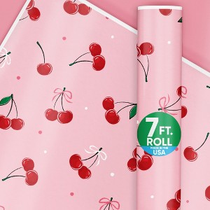 Big Dot of Happiness Cherries Wrapping Paper, Sweet Red Cherry and Pink Bow Gift Wrap for Girls Birthday, 24 in x 7 feet, 1 Roll - 1 of 4