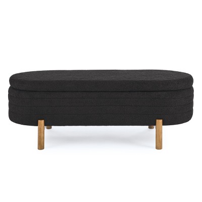 GlasFlength Ottomans and Benches Portable Oval Storage Bench with Rubber Wood Legs Fashion Design for Living Spaces, Black, 46.65"*18.11"*7.88"