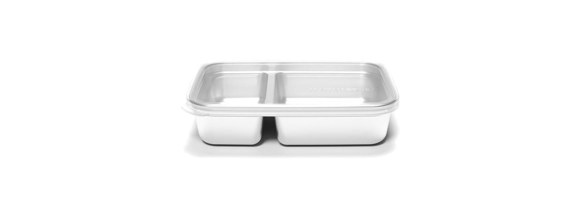 U Konserve Stainless Steel Leak Proof Divided Food Storage Container - 2 Section Rectangle - 28oz - Clear