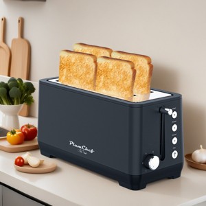 FONTOI Bread Bagel Toaster 4 Slice Extra Long Slot Toaster with Warming Rack, Removable Crumb Tray, 6 Baking Setting, Blue 14.5"* 6"*7.5" - 1 of 4