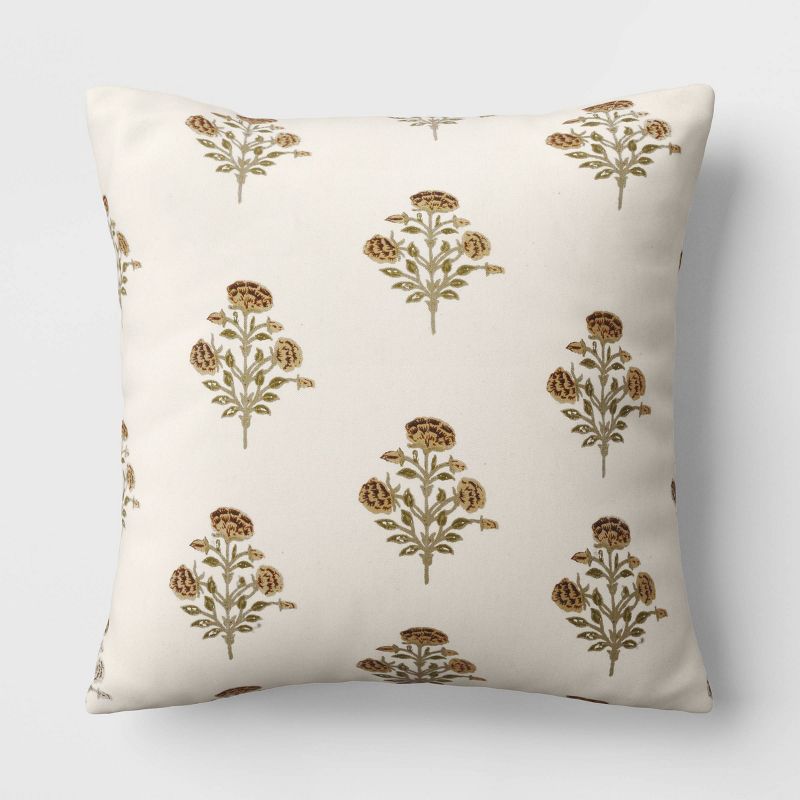 Block Print Floral Square Throw Pillow - Threshold&#8482;, 1 of 12
