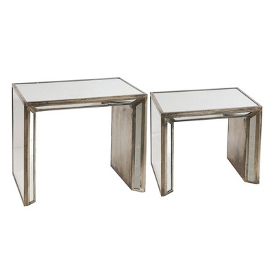 Set of 2 Waverly Mirrored Nested Side Tables Mirrored/Brown - A&B Home