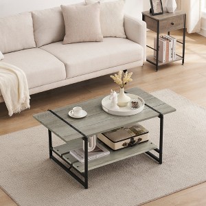 2 Tier Wood Coffee Table, 41'' Industrial Center Table, Cocktail Tea Table with Storage Shelf, Sofa Side Accent Table for Living Room - 1 of 4