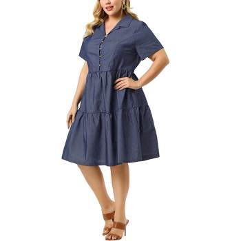 Agnes Orinda Women's Plus Size Cross Back Ruffle Hem Formal Chambray  Dresses Blue 2x : Target