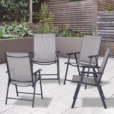 Gray Steel Folding Dining Chairs with Armrests, Set of 4