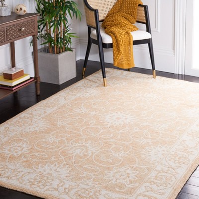 Ivory and Yellow Hand-Tufted Wool Floral Area Rug, 5' x 8'