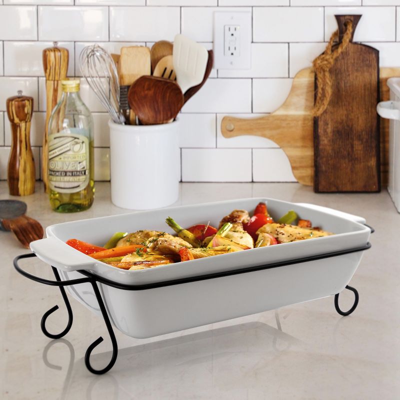 Gibson Elite 2 Piece Rectangle 15.5 Inch Stoneware Bakeware with Metal Rack, 4 of 9