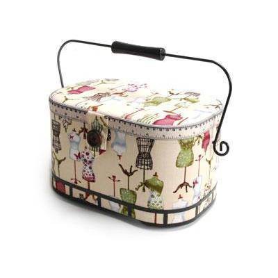 Dritz Sew Basket Large Oval Metal Handle: Cotton Storage Case, 7.125" Height, 12" Depth, 6.375" Width, 2.45 lbs