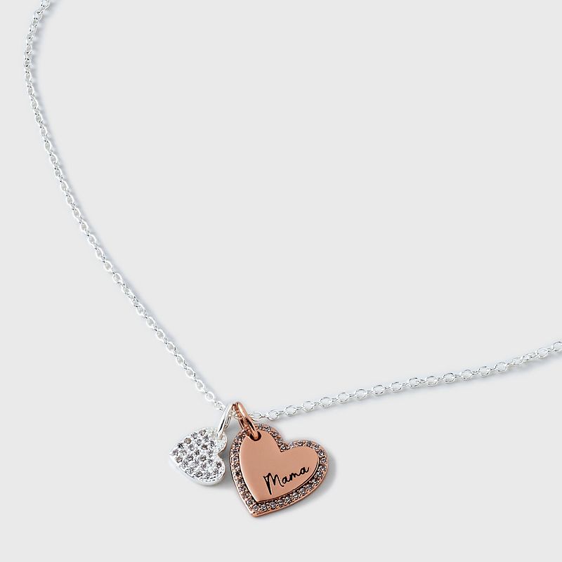 Silver Plated Two Tone &#34;Mama&#34; Cubic Zirconia Double Heart Pendant Necklace - Silver/Rose Gold, 4 of 5