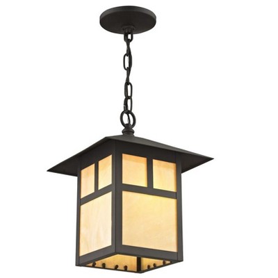Bronze Finish Montclair Mission 1-Light Outdoor Pendant with Iridescent Tiffany Glass
