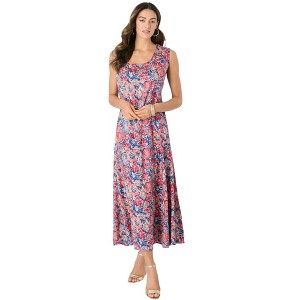Roaman's Women's Plus Size Lace-Paneled Acid Wash Dress - 1 of 4