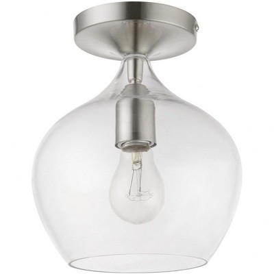 Brushed Nickel 1-Light Semi-Flush Mount with Clear Glass Shade